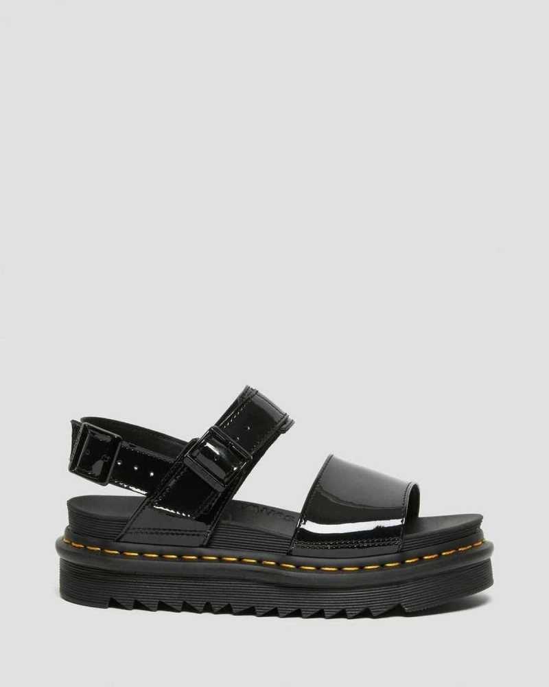 Dr Martens Voss Patent Leather Strap Sandals Platform Sandals Black | 15789RXEK