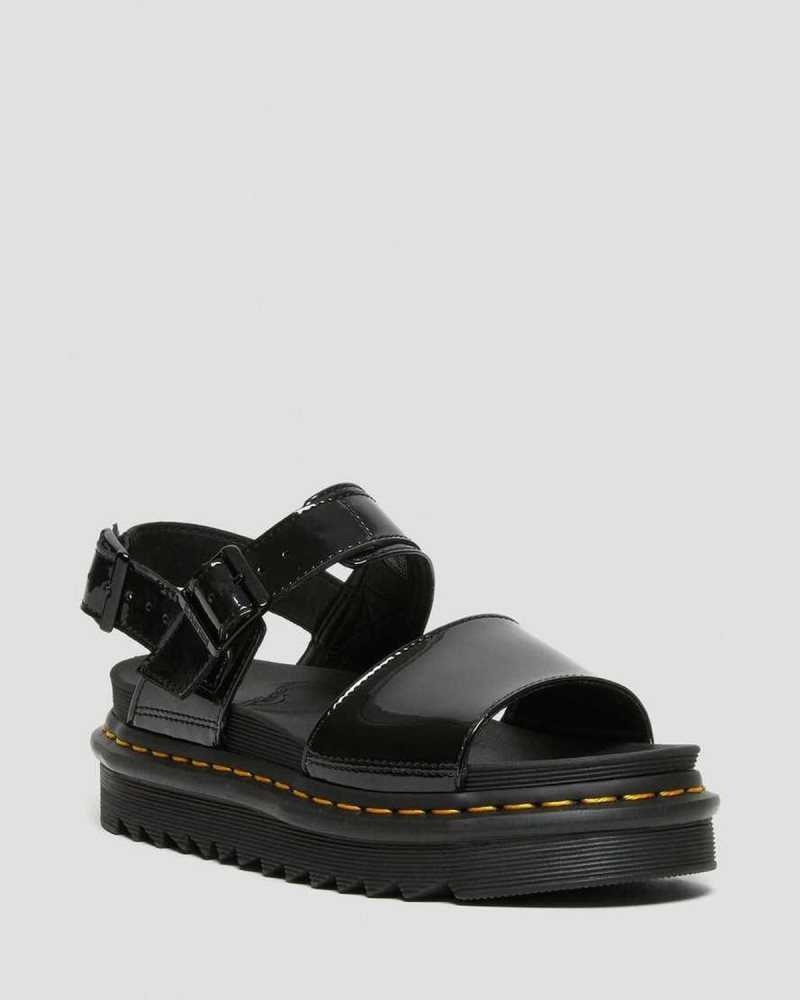 Dr Martens Voss Patent Leather Strap Sandals Platform Sandals Black | 15789RXEK