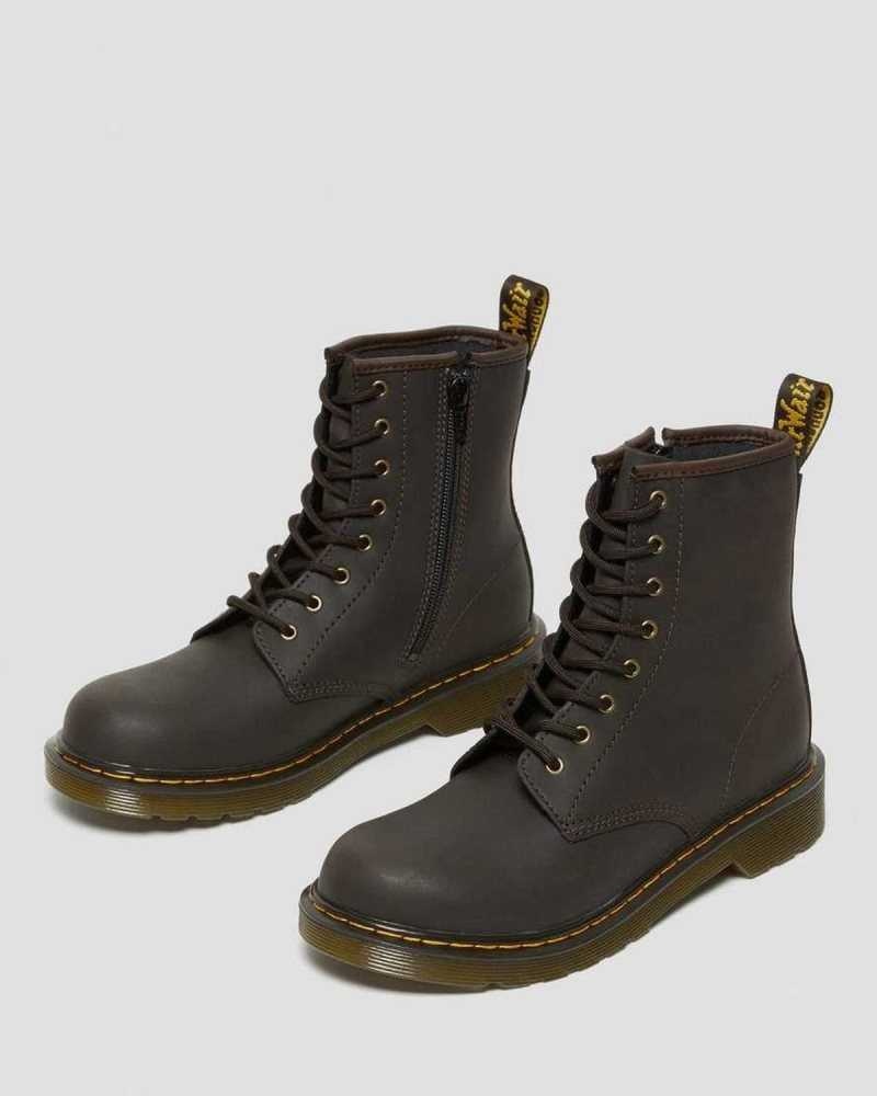 Dr Martens Youth 1460 Wildhorse Leather Lace Up Boots Boots Dark Brown | 25604LKMA