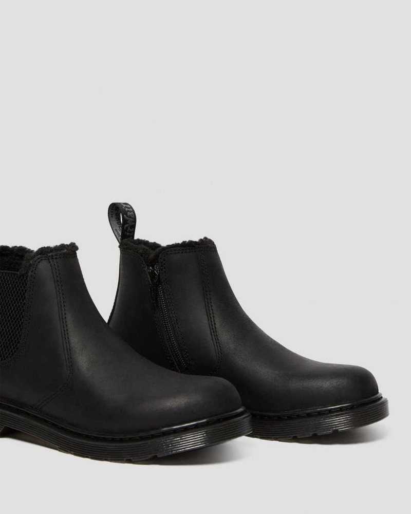 Dr Martens Youth 2976 Faux Fur Lined Chelsea Boots Boots Black | 91784ZKRY