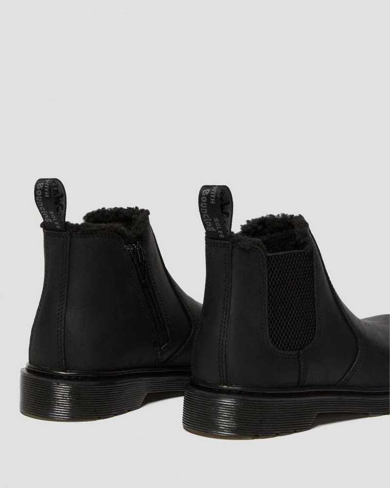 Dr Martens Youth 2976 Faux Fur Lined Chelsea Boots Boots Black | 91784ZKRY