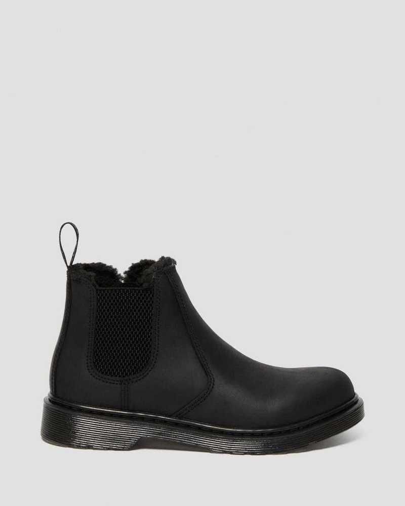 Dr Martens Youth 2976 Faux Fur Lined Chelsea Boots Boots Black | 91784ZKRY