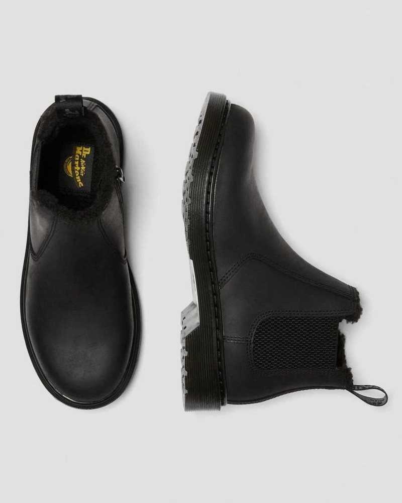 Dr Martens Youth 2976 Faux Fur Lined Chelsea Boots Boots Black | 91784ZKRY