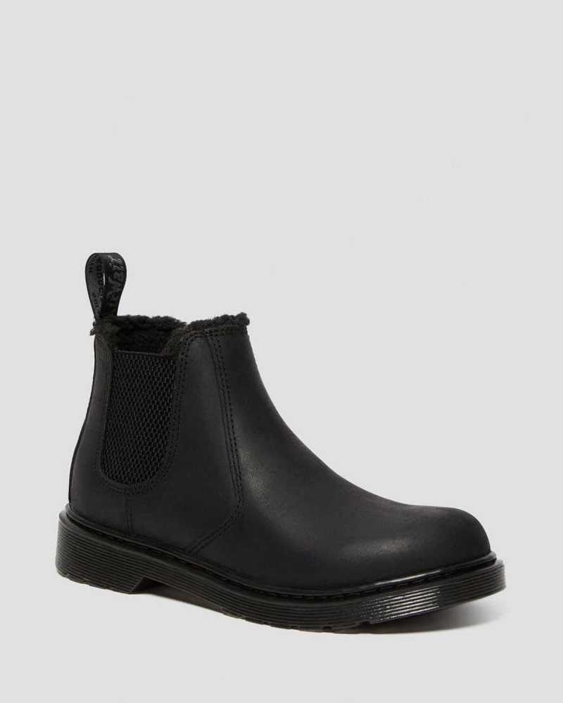 Dr Martens Youth 2976 Faux Fur Lined Chelsea Boots Boots Black | 91784ZKRY